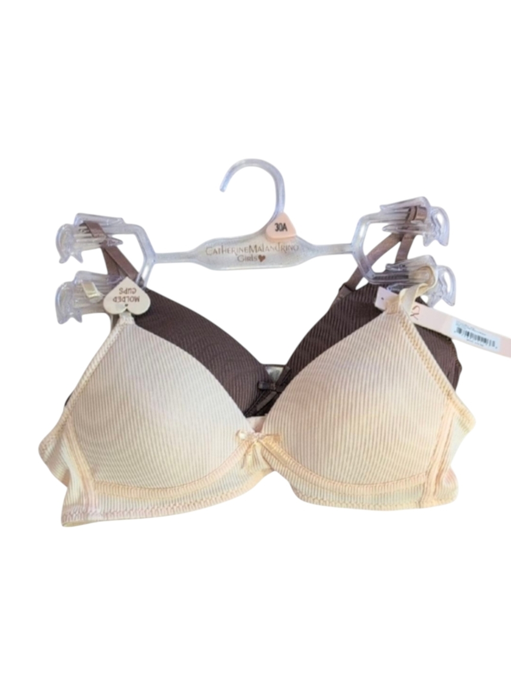 Catherine Malandrino Girls Cream and Brown Bra 2 Pack Size 30A/XS